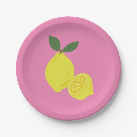 Elegant Pink and Yellow Lemon Party Papieren Bordje (Voorkant)