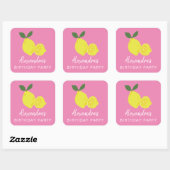 Elegant Pink and Yellow Lemon Party Vierkante Sticker (Vel)