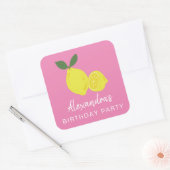 Elegant Pink and Yellow Lemon Party Vierkante Sticker (Envelop)