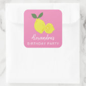 Elegant Pink and Yellow Lemon Party Vierkante Sticker (Tas)