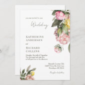 Elegant Pink and Yellow Peonies Wedding Kaart (Voorkant / Achterkant)