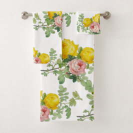Elegant  Pink and Yellow Roses Floral  Bad Handdoek