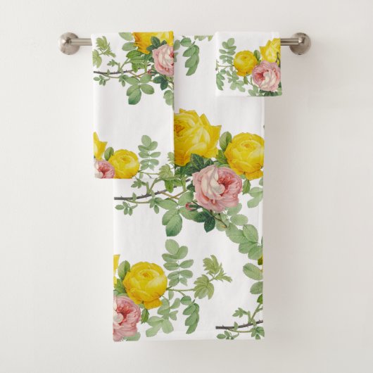 Elegant  Pink and Yellow Roses Floral  Bad Handdoek (Insitu)