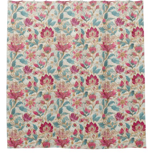 Elegant Pink Aqua Botanical Pattern Douchegordijn (Voorkant)