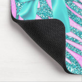 Elegant Pink Aqua Fake Glitter Zebra Bow Monogram Muismat (Hoek)