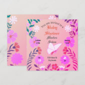 Elegant pink baby shower, butterflies and flowers kaart (Voorkant / Achterkant)