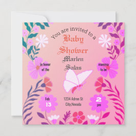 Elegant pink baby shower, butterflies and flowers kaart