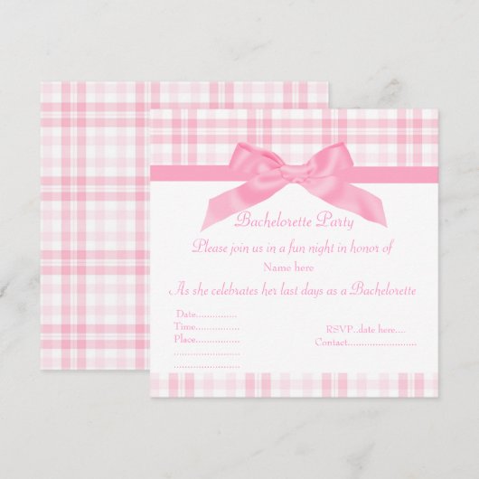 ELEGANT PINK BACHELORETTE INVITATIE tartan Kaart (Voorkant / Achterkant)