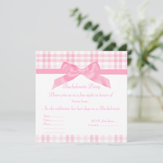ELEGANT PINK BACHELORETTE INVITATIE tartan Kaart (Staand voorkant)