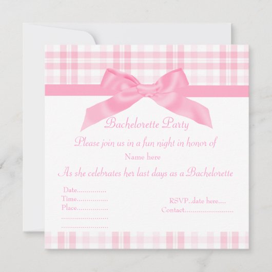 ELEGANT PINK BACHELORETTE INVITATIE tartan Kaart (Voorkant)