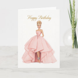 Elegant Pink Ball Gown Birthday Card for Her Kaart