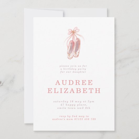 Elegant Pink Ballerina Shoes Girls Birthday Party Kaart (Voorkant)