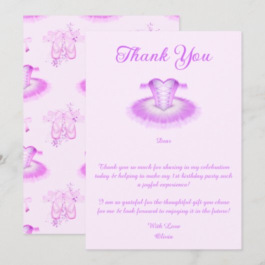 Elegant Pink Ballet Birthday Tutu Waterverf Bedankkaart (Voorkant / Achterkant)