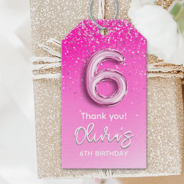 Elegant Pink Balloon 6th Birthday Girl Cadeaulabel
