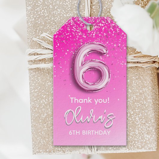 Elegant Pink Balloon 6th Birthday Girl Cadeaulabel