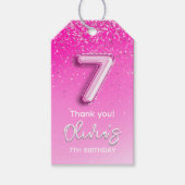 Elegant Pink Balloon 7th Birthday for Girl Cadeaulabel (Voorkant)