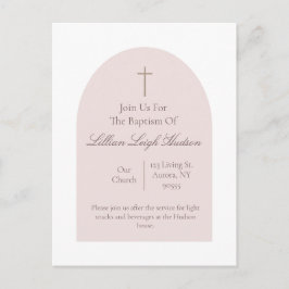 Elegant Pink Baptism Invitation | Minimalist Girl  Briefkaart