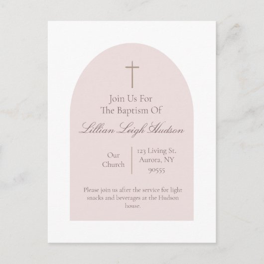 Elegant Pink Baptism Invitation | Minimalist Girl  Briefkaart (Voorkant)