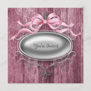 Elegant Pink Barn Wood Party Invitation Sjabloon Kaart