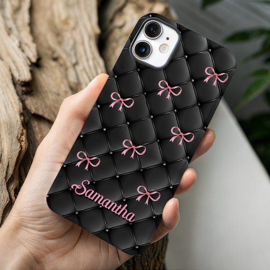 Elegant pink black coquette bows pattern monogram Case-Mate iPhone case