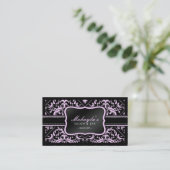 Elegant Pink & Black Damask Salon en Spa Visitekaartje (Staand voorkant)