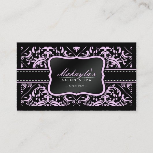 Elegant Pink & Black Damask Salon en Spa Visitekaartje (Voorkant)