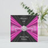 Elegant Pink Black Diamond Birthday Party Kaart (Staand voorkant)