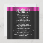 Elegant Pink Black Diamond Birthday Party Kaart (Achterkant)