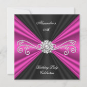 Elegant Pink Black Diamond Birthday Party Kaart (Voorkant)