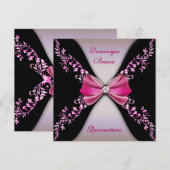 Elegant Pink Black Diamond Bow Quinceanera Kaart (Voorkant / Achterkant)