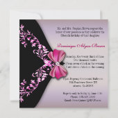Elegant Pink Black Diamond Bow Quinceanera Kaart (Achterkant)