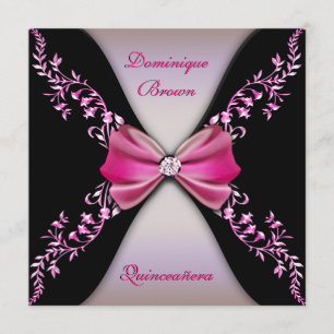 Elegant Pink Black Diamond Bow Quinceanera Kaart