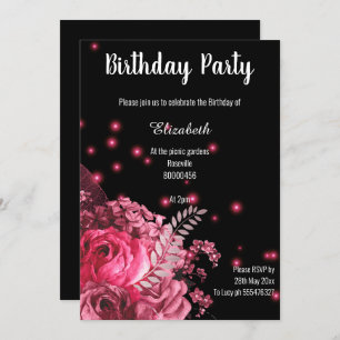 ELEGANT PINK BLACK FLORAL GARDEN BIRTHDAY KAART