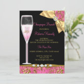 Elegant Pink Black Gold Damask Champagne Brunch Kaart (Staand voorkant)