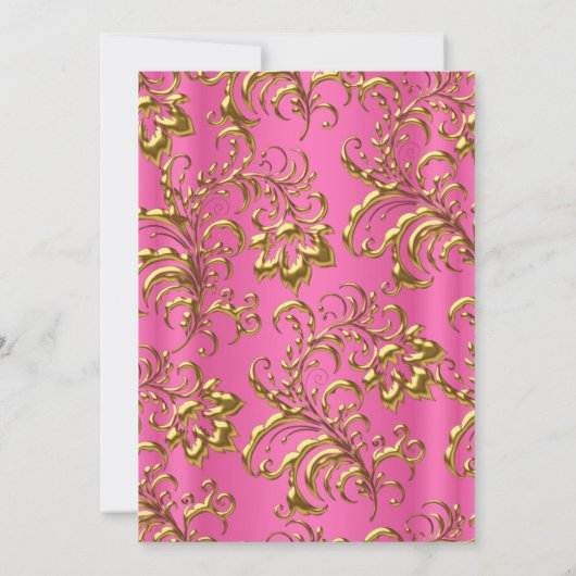 Elegant Pink Black Gold Damask Champagne Brunch Kaart (Achterkant)