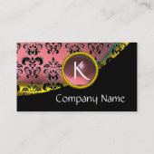 ELEGANT PINK BLACK GOLD DAMASK GEMSTONE MONOGRAM VISITEKAARTJE (Achterkant)