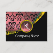 ELEGANT PINK BLACK GOLD DAMASK GEMSTONE MONOGRAM VISITEKAARTJE (Achterkant)