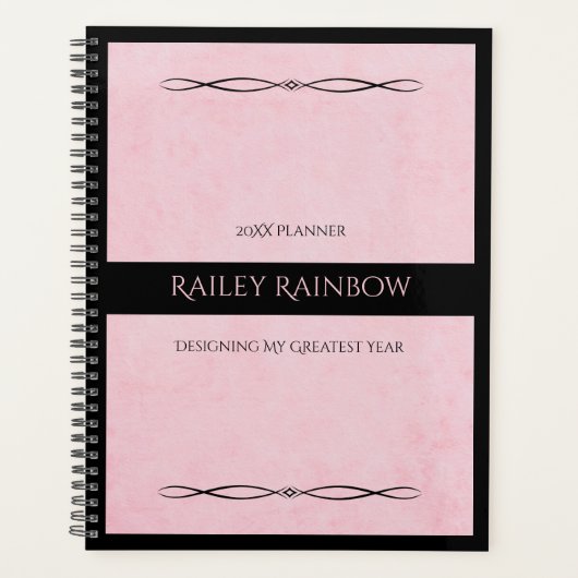 Elegant Pink Black Monogram Executive Planner (Voorkant)