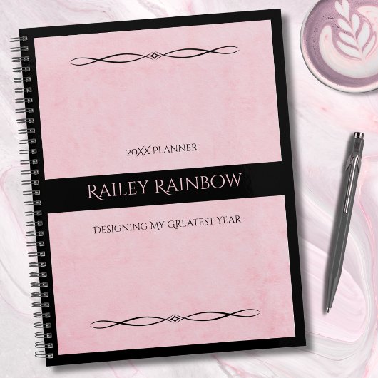 Elegant Pink Black Monogram Executive Planner