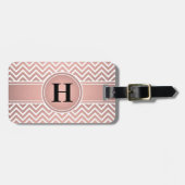 Elegant Pink & Black Monogramed Roos Gold Chevron Bagagelabel (Voorkant horizontaal)