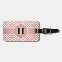 Elegant Pink & Black Monogramed Roos Gold Chevron Bagagelabel
