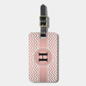 Elegant Pink & Black Monogramed Roos Gold Chevron Bagagelabel (Voorkant verticaal)