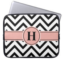 Elegant Pink & Black Monogramed Roos Gold Chevron