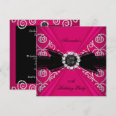 Elegant Pink Black Pearl Bow Birthday Party Kaart (Voorkant / Achterkant)