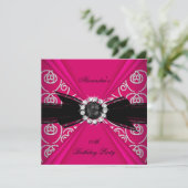Elegant Pink Black Pearl Bow Birthday Party Kaart (Staand voorkant)