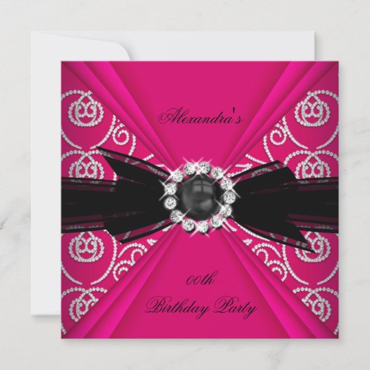 Elegant Pink Black Pearl Bow Birthday Party Kaart (Voorkant)