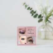 Elegant Pink Black Script 3 Photo Makeup Vierkante Visitekaartje (Staand voorkant)