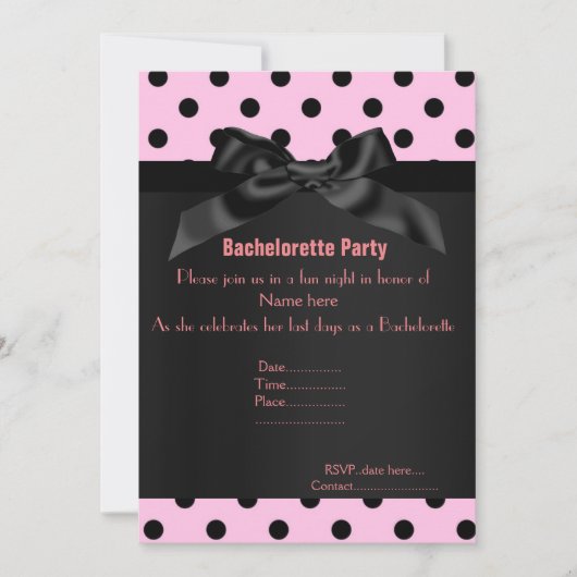 ELEGANT PINK BLACK SPOT BACHELORETTE KAART (Voorkant)