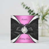 Elegant Pink Black White Birthday Party Kaart (Staand voorkant)