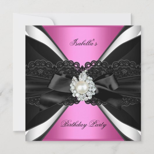 Elegant Pink Black White Birthday Party Kaart (Voorkant)